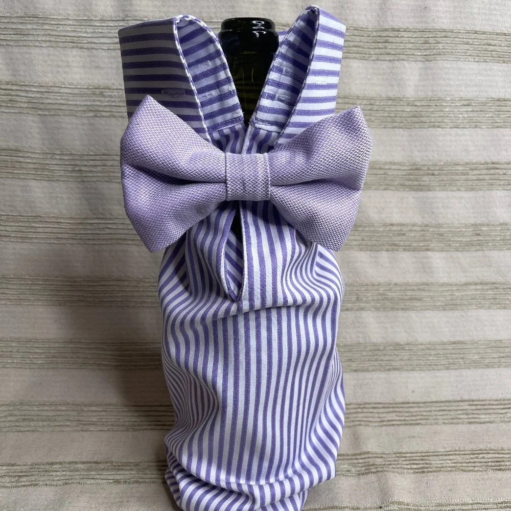 Handcrafted Wine or Liquor Bottle Gift Bag Made From Shirt and Tie